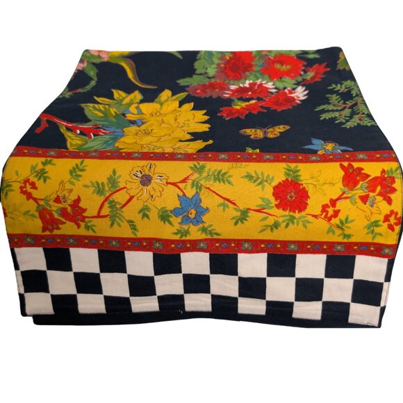 MacKenzie-Childs Botaniste Table Runner Floral Check End Fall Home Decor - Picture 1 of 7
